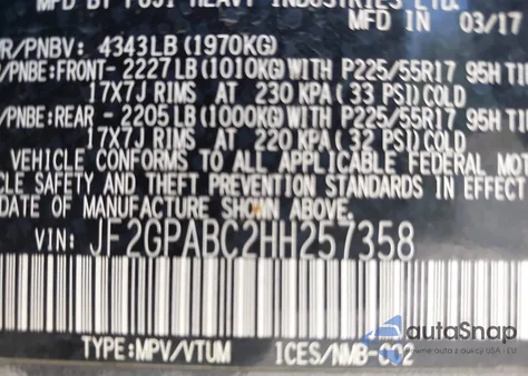 2017 Subaru Crosstrek Premium z USA, uszkodzony, nr VIN JF2GPABC2HH257358